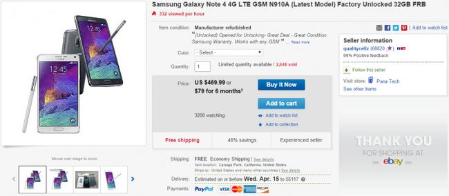 Fotografía - [Offre Alerte] Galaxy Note Samsung débloqué Refurbished 4 en vente pour 469,99 $ Grâce à des offres spéciales quotidiennes eBay